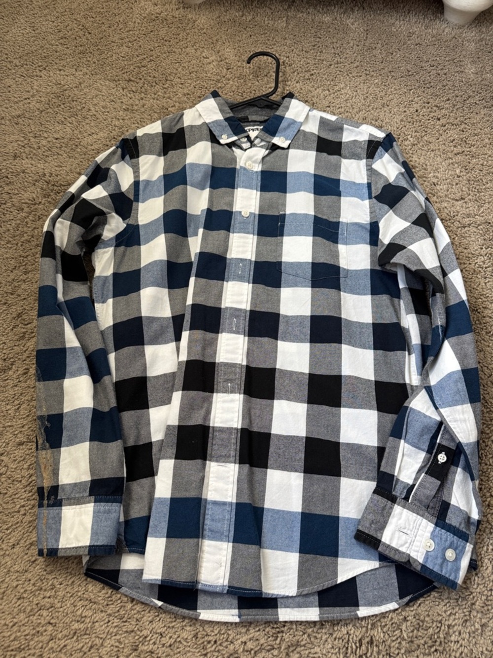 Express Men's Black, White & Blue Buffalo Plaid Button-Down Shirt